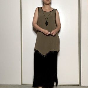 Olive & black maxi dress with necklace